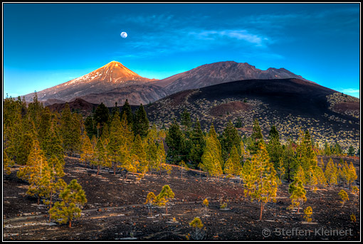 Pico del Teide, Teide NP, Teneriffa, Spanien, Sonnenuntergang, Mondaufgang